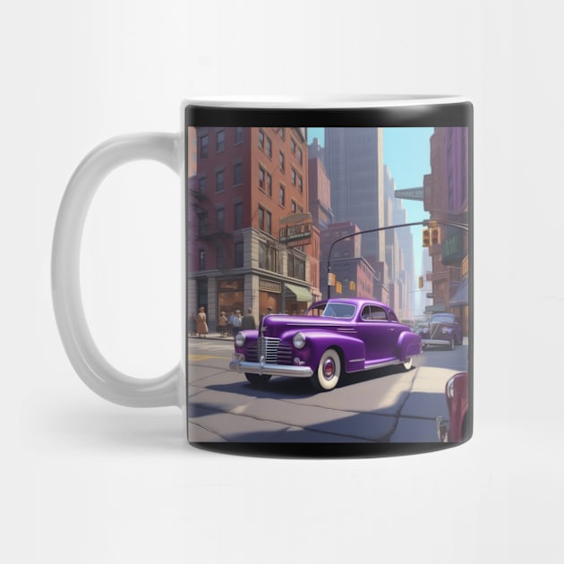 A Purple Colored Car in New York In The 1940’s by Musical Art By Andrew